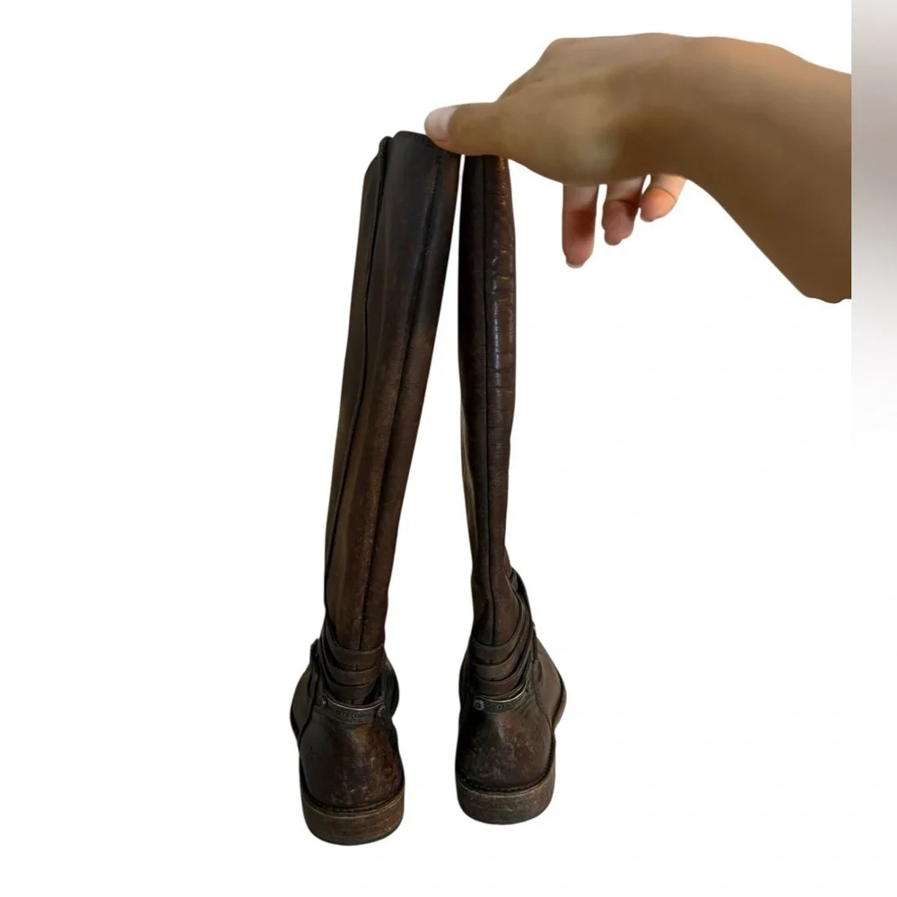 Frye Dark Brown Leather Shirley Riding Plate Boots